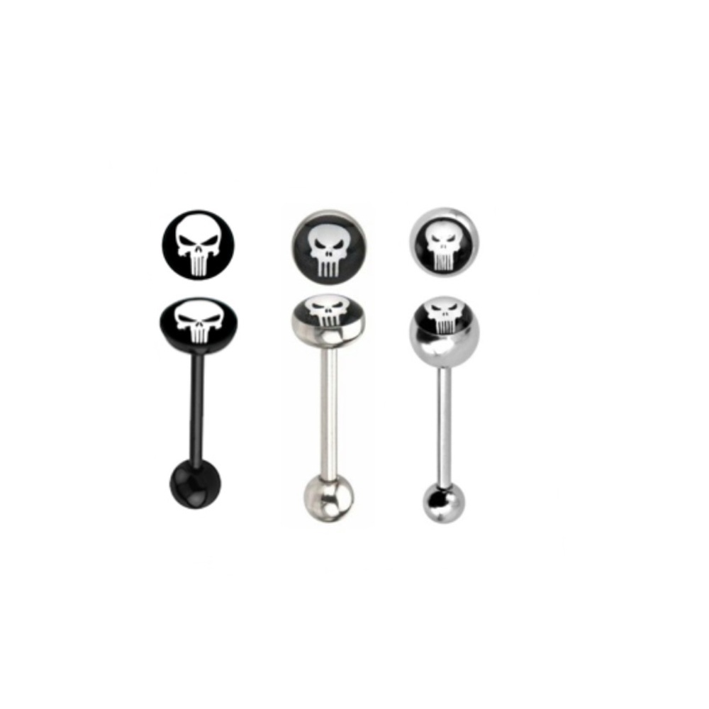 3 Punisher Logo Barbell Tongue Ring